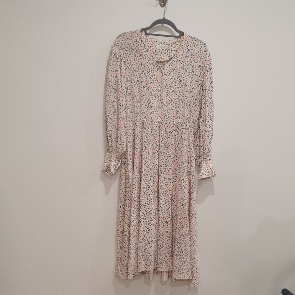 Rouie Vintage Style Silky Long Sleeve Abstract Floral Print Dress Size 10